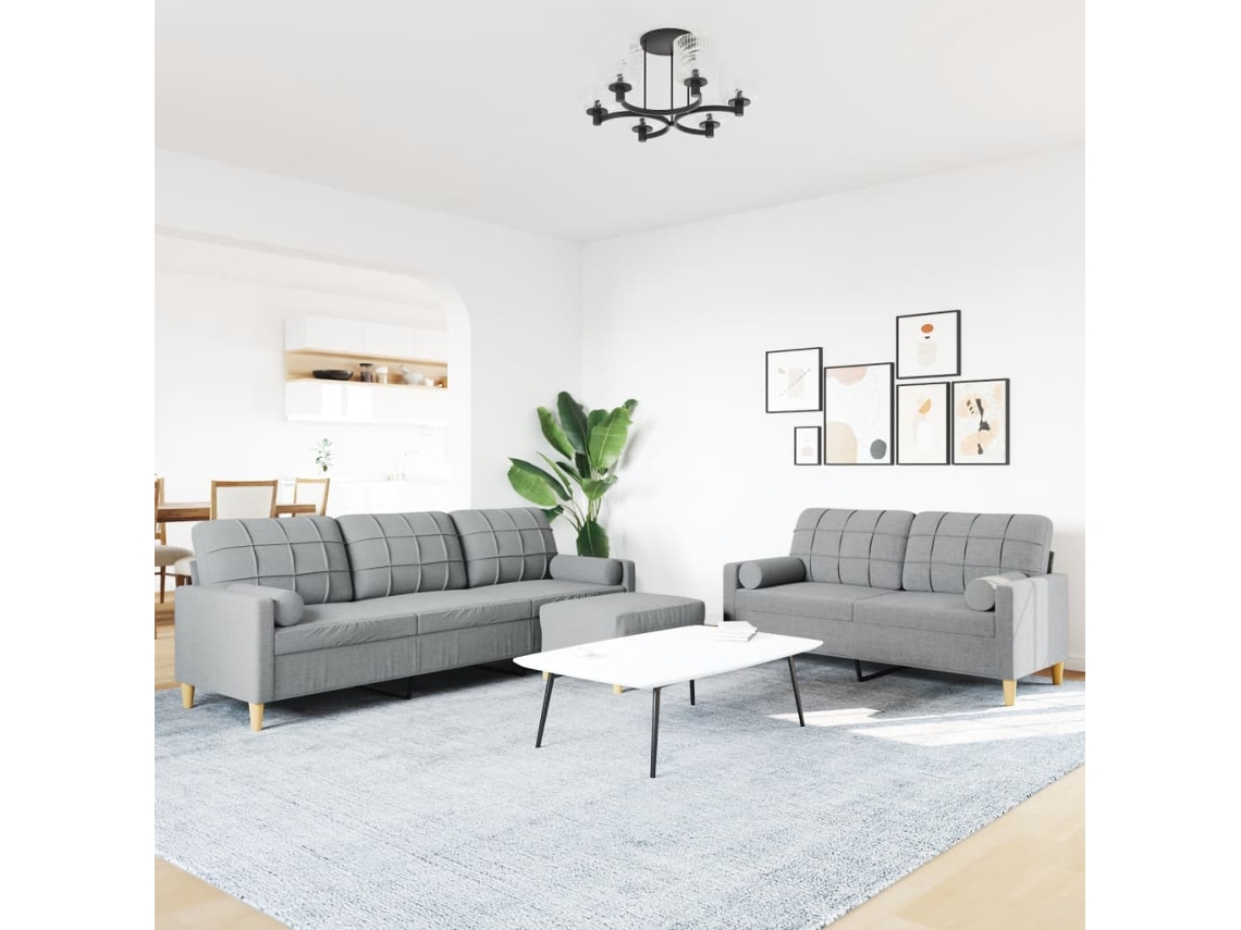 3pcs Conjunto Sofás C/ Almofadões/apoio Pés Tecido Cinza claro SYFAX