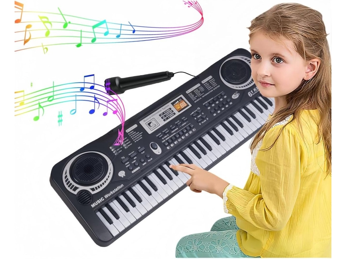 Lurelia Microfone Infantil Com 61 Teclas, Microfone, 10 Ritmos, 3cm E 1 Polegadas