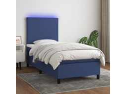 Vidaxl Cama Box Spring C/ Colchão E Led 90x190 Cm Tecido Azul