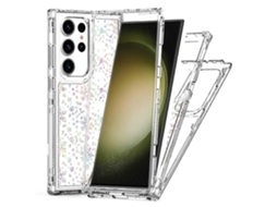 Capa Híbrida De Tpu Acrílico Transparente Para Samsung Galaxy S23 Ultra Com Flocos De Neve Impressos A Laser