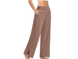 2026 pantalones de Yoga de Pierna Ancha para Mujer de Cintura Alta Con Bolsillos Y Nudo Ajustable S Café Claro