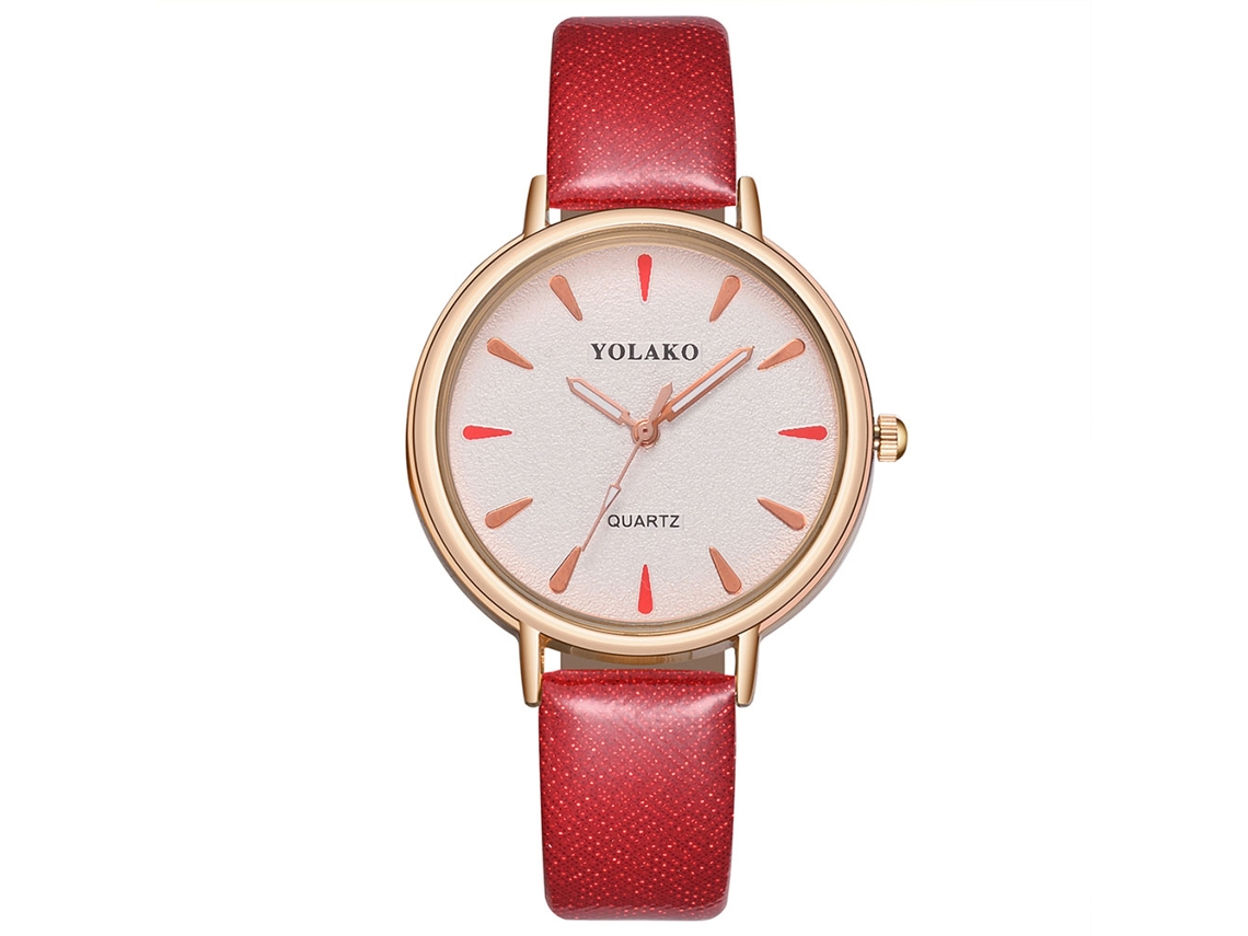 Relógio de Pulso Feminino Simples Casual de Quartzo com Pulseira de Couro Pu Vermelho