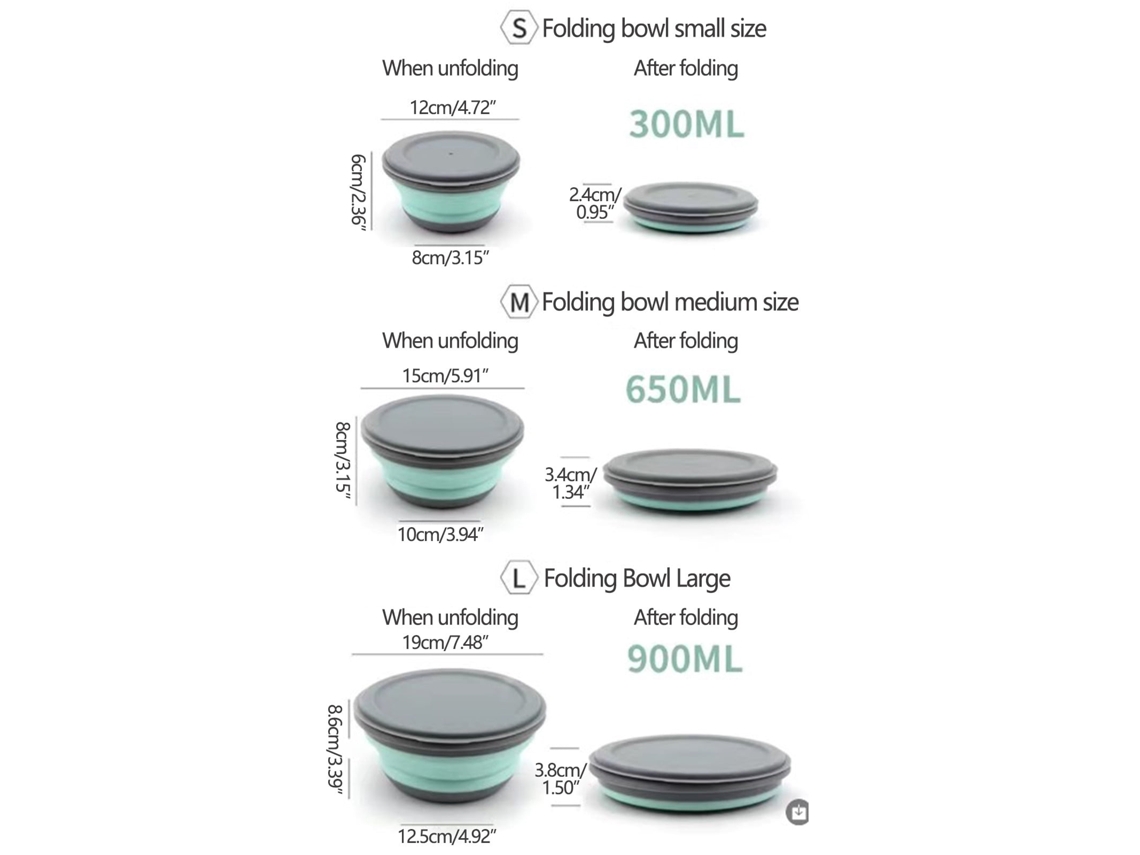 Conjunto 3 Peças Recipientes De Silicone Dobráveis - Marmitas De Almoço Com Tampa Para Microondas E Freezer