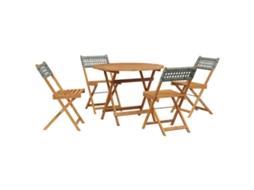 Conjunto 5 de jantar p/ jardim VIDAXL vime PE/madeira maciça preto
