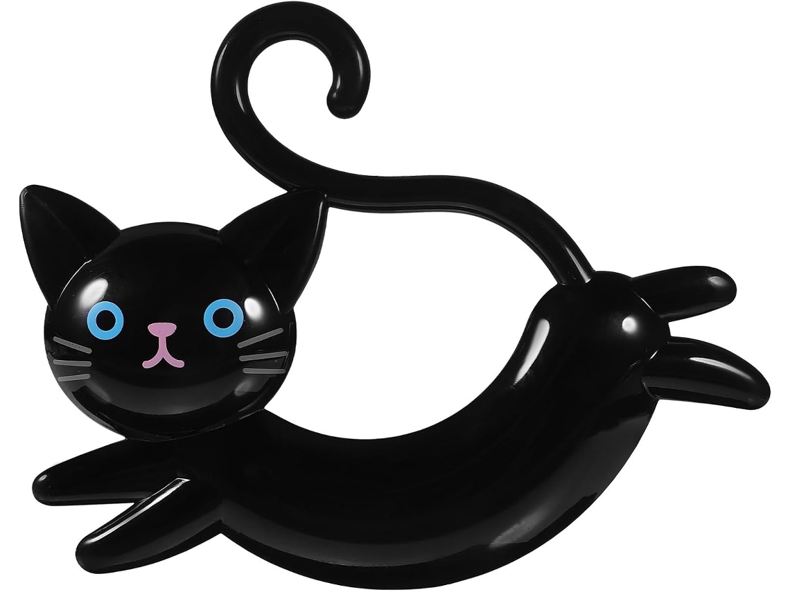 Suporte De Toalha De Parede Em Formato De Gato, Com Ventosa, Feito De Plástico Preto.