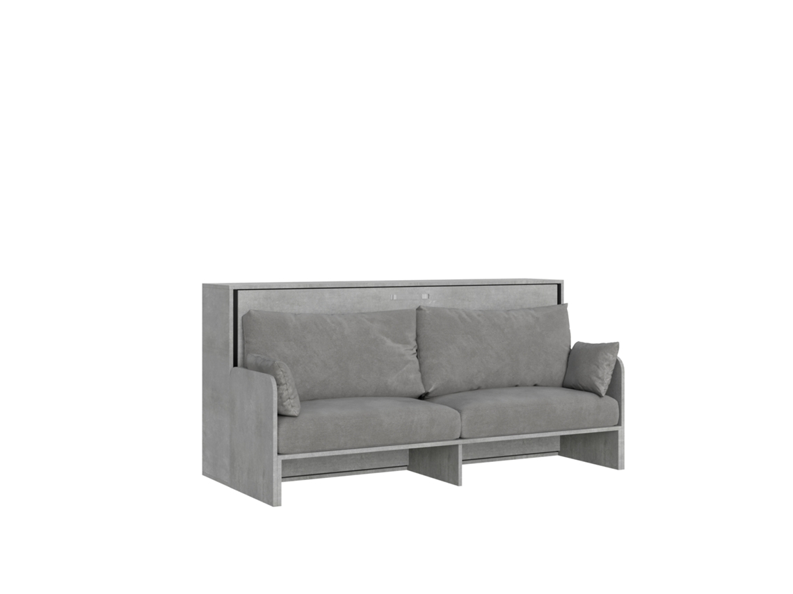 Cama De Solteiro Kando Com Sofá De Concreto, Cinza