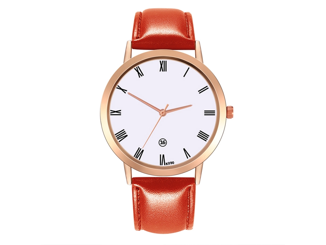 Relógio de Pulso Feminino Estiloso com Pulseira de Couro Quarzo Cor Vermelha
