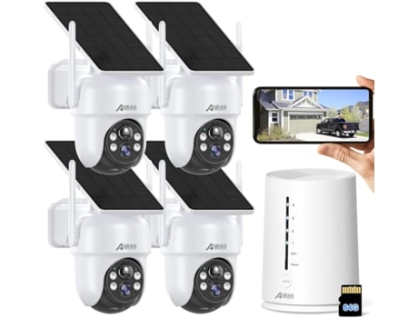 Kit de Cctv 4 Câmeras 4Mp Rotativas Solar 360º com Bateria Wifi Visão Noturna Exterior ANRAN