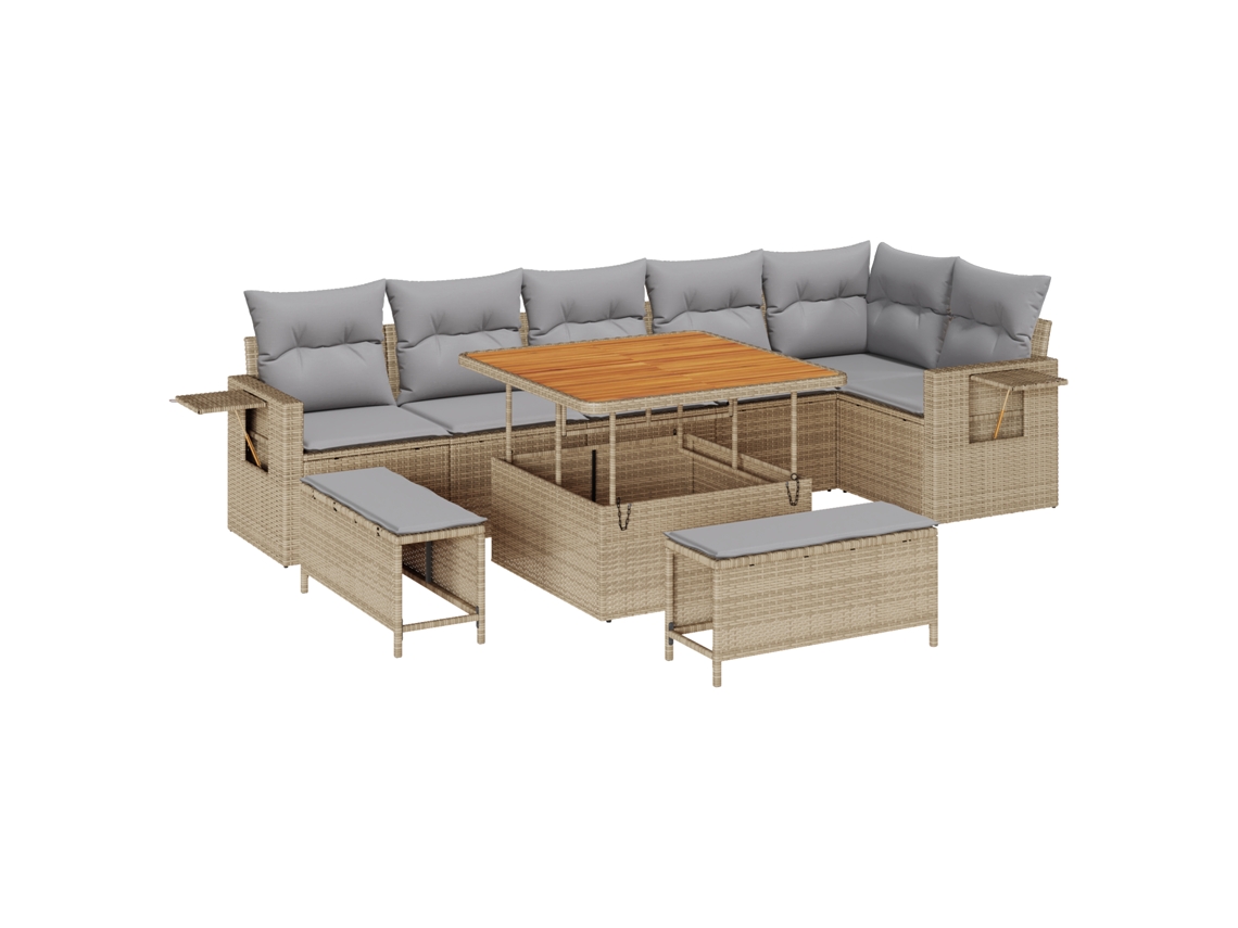 Conjunto 11 Conjunto De Sofá De Jardim Vidaxl Bege Vime Pe (289 X 192 X 85 Cm)