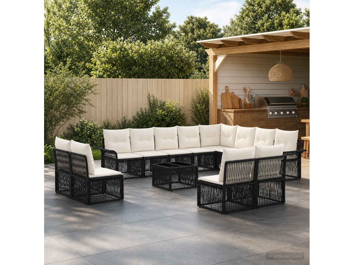 Vidaxl Conjunto De Sofá De Jardim 13 Unid. Preto Vime Pe