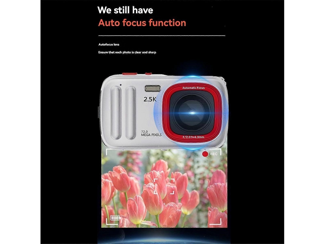 Câmera Digital De 72 Mp, Câmera Compacta De Apontar E Disparar 2.5k, Zoom De 16x, Câmera Com Foco Automático E Mp3 Para Crianças, Vermelha Brilvibera
