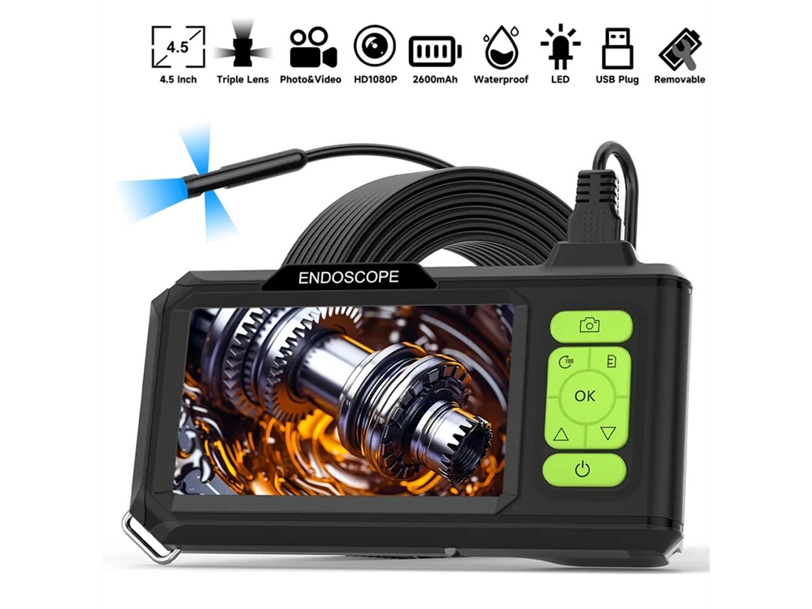 Câmera endoscópica industrial 5 MA 5,5 mm com lente dupla ECR® IPS de 4,3", vídeo USB HD 1080p, lente única/dupla/tripla HD de 5,5 mm/7,9 mm¹