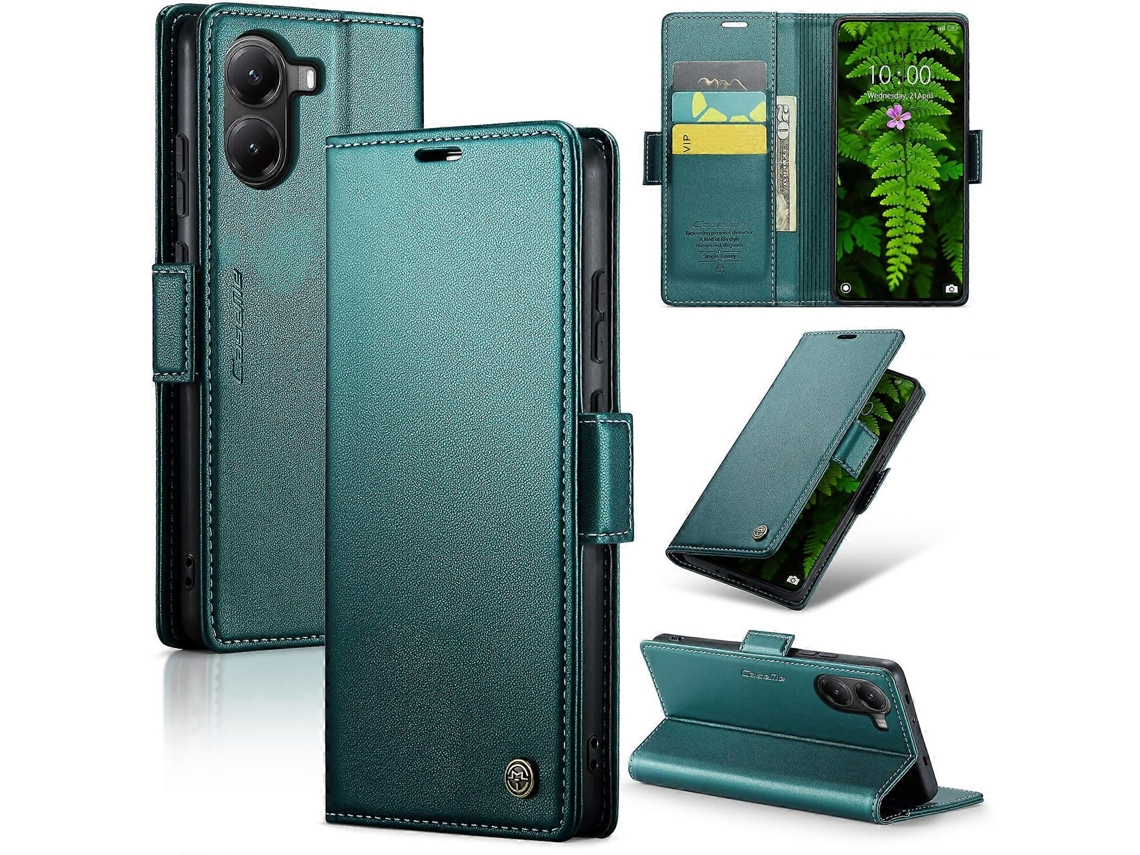 Capa Caseme 023 Series Com Bloqueio Rfid E Suporte De Carteira De Couro Para Xiaomi Poco X7 Pro 5g, Verde