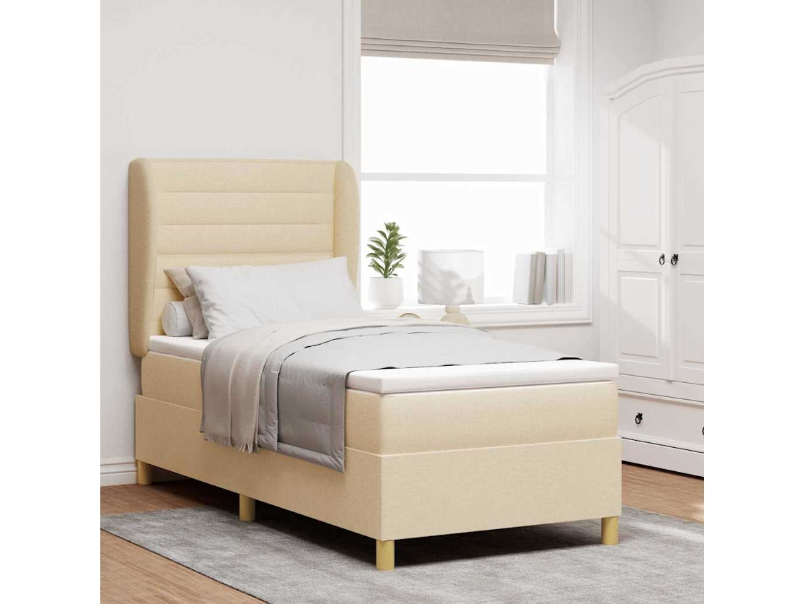 Vidaxl Cama Box Com Colchão Com Cabeceira Creme 200 X 100 Cm Tecido