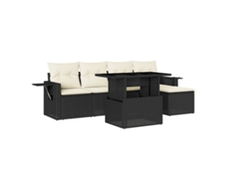 Conjunto Sofás de Jardim 6 Pcs com Almofadões Vime Pe Preto MAISON EXCLUSIVE (6 pcs)