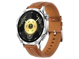 Bracelete Para Huawei Watch Gt 6 (46mm) - Couro - Costura Bicolor - Fivela Prateada (22mm) Amarelo E Marrom