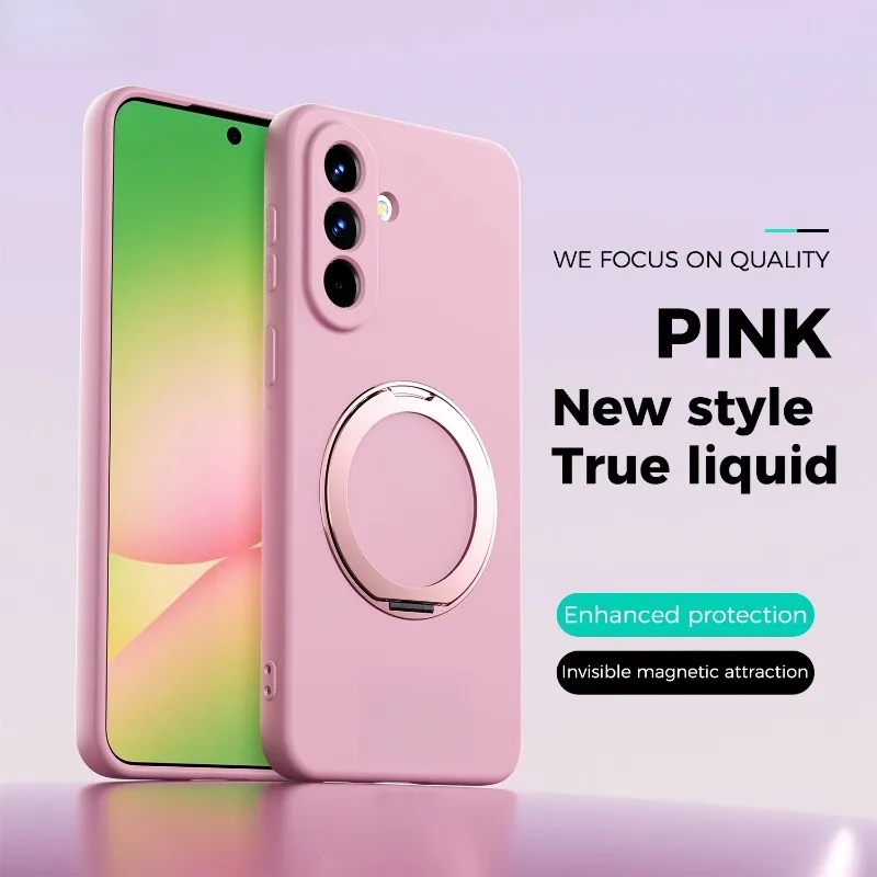 (rosa, Galaxy S25) Capa Para Celular Com Suporte De Anel Giratório 360°, Feita De Silicone Líquido, Capa Protetora À Prova De Choque.
