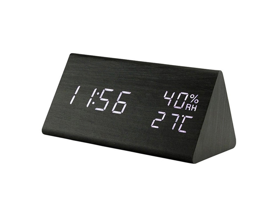 Despertador Led De Madeira Com Visor De Temperatura E Umidade Zeuxo
