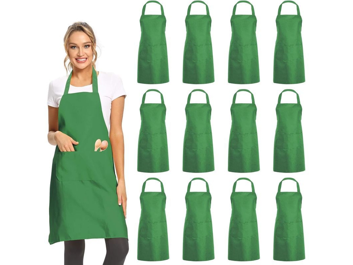 2026 12 Delantales Verdes Sem Padrões com 2 Bolsos, Unissex para Cozinha Restaurante Churrasco Pintura Artesanal