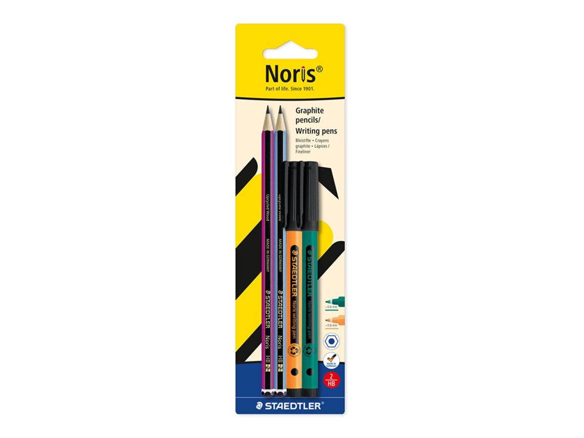 Conjunto de Lápis de Grafite STAEDTLER Noris® 120, 2hb, e Fineliners 307-61 Writing Pens, 0,6 Mm, Laranja e Verde