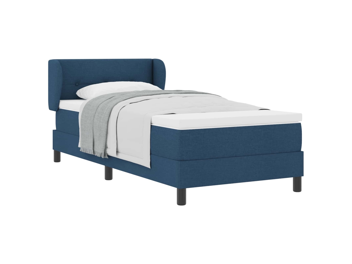 Cama De Solteiro | Camas Para Quarto | Cama Box Com Colchão Com Cabeceira Azul 80 X 200 Cm Tecido
