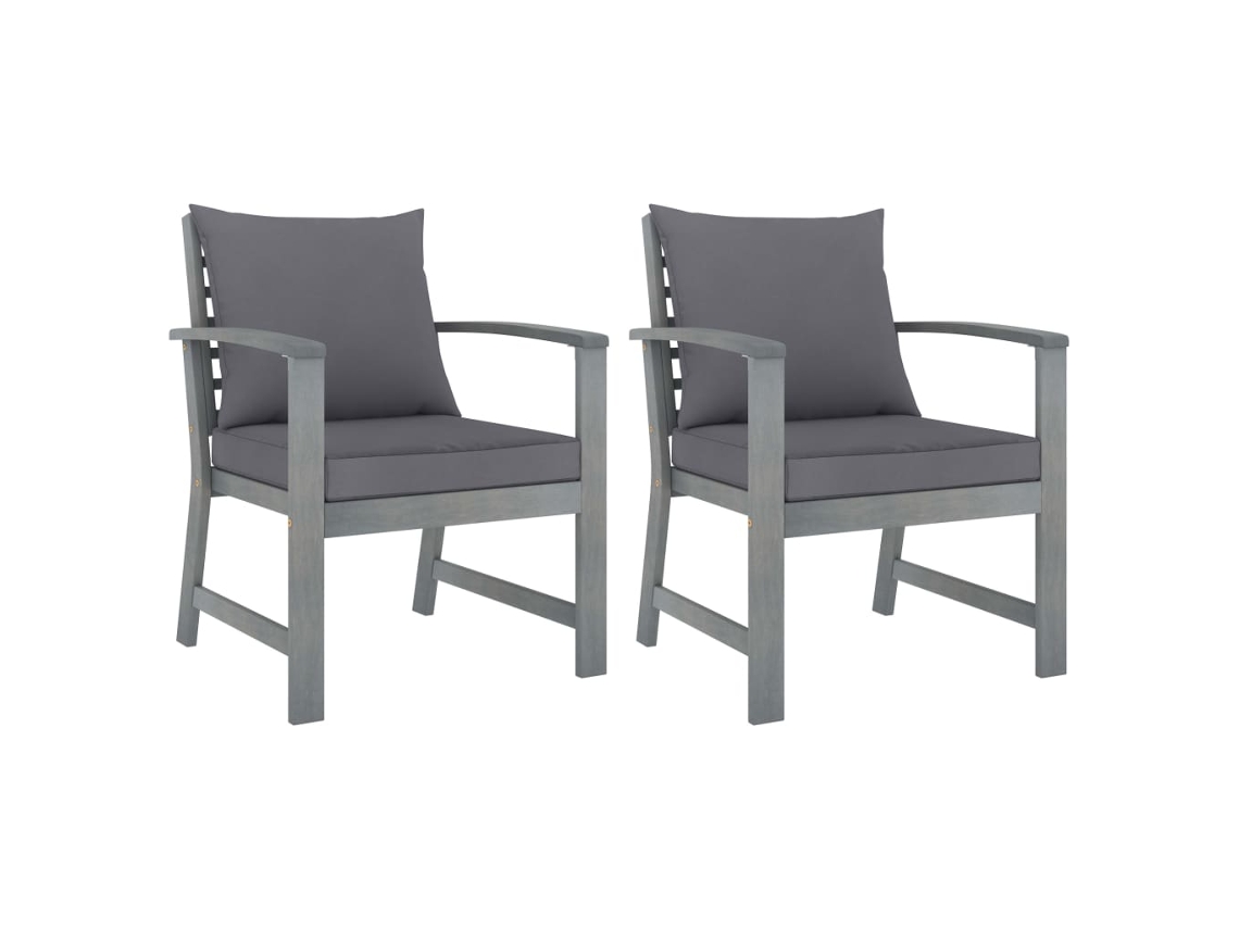 Vidaxl Cadeiras Jardim 2 Pcs C/ Almofadões Cinza-escuro Acácia Maciça