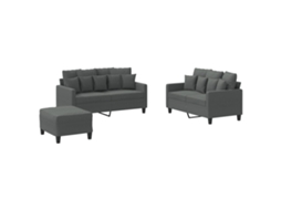 Maison Exclusive - 3 Pcs Conjunto De Sofás Com Almofadões Tecido Cinzento-escuro