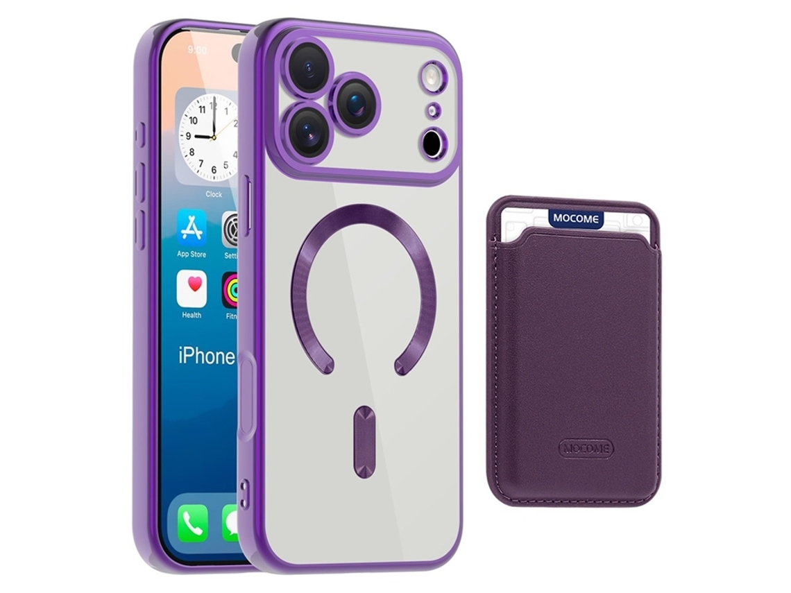 Capa Para Iphone 17 Pro Com Suporte Para Cartão Magsafe Em Tpu Pc - Roxa