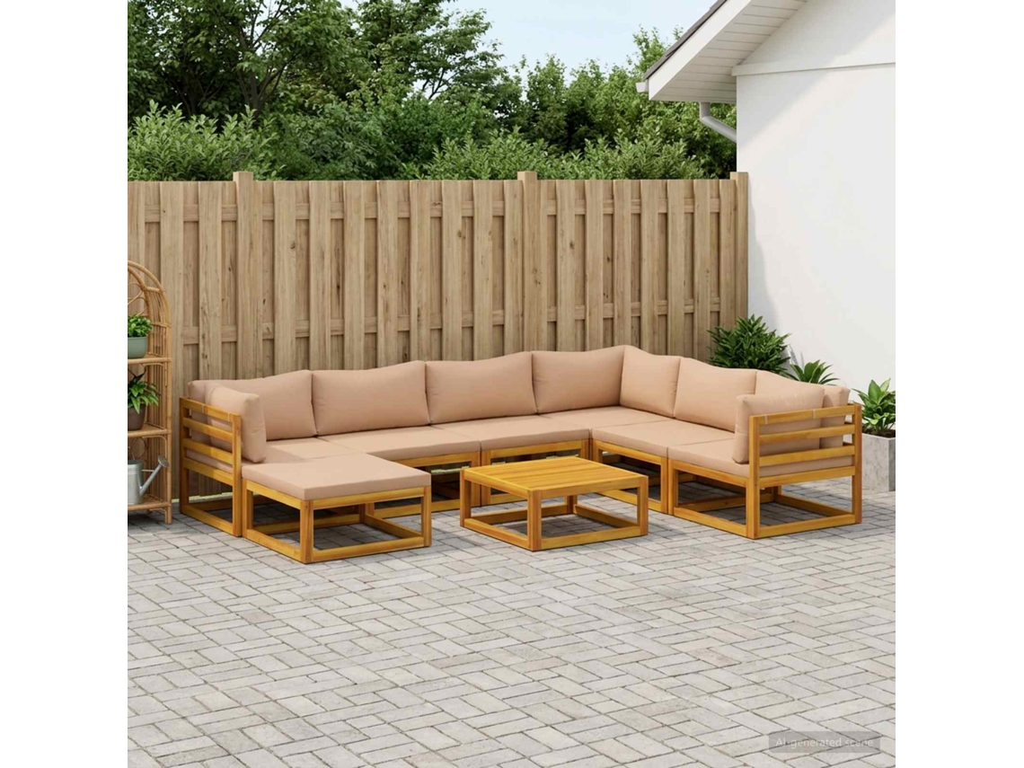 Vidaxl Conjunto De Sofás 8 Unid. Natural Madeira Sólida De Acácia