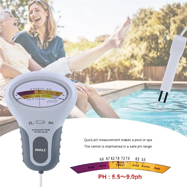 Medidor 2 Em 1 De Cloro E Ph Para Piscinas, Medidor De Nível Portátil Cl2 Para Testes De Qualidade Da Água Em Spas, Monitoramento E Análise.