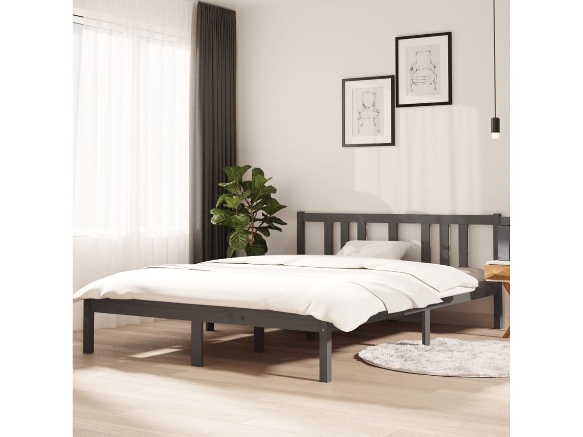 Vidaxl Estrutura de Cama 140x200 Cm Madeira Maciça Cinzento