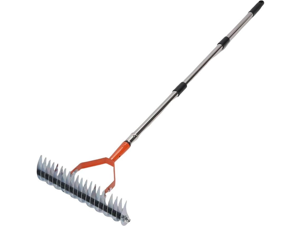 Ancinho Para Remover Palha Morta Do Gramado Com Cabo Ergonômico E Cabeça Larga, Fácil De Usar.