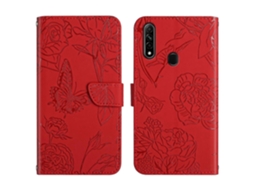 Capa De Celular Em Couro Sintético Com Textura De Borboleta E Peônia Para Oppo A8.