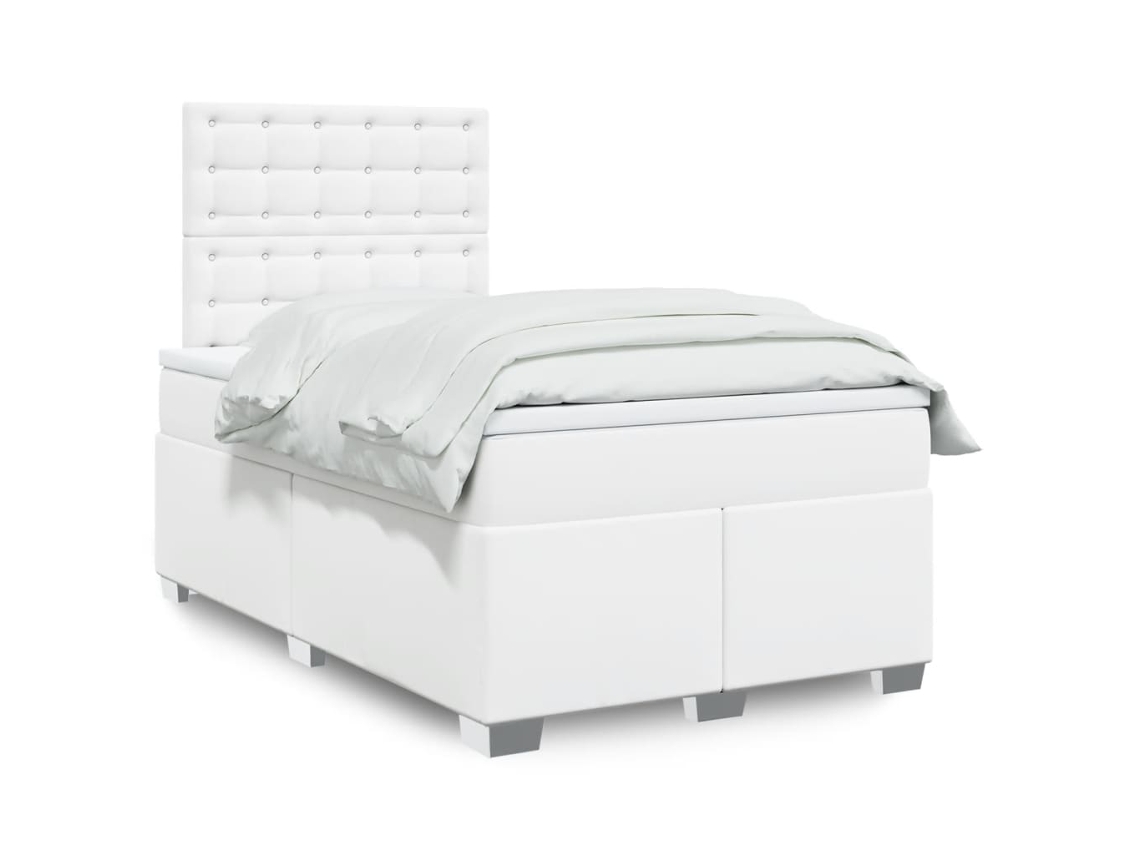 Cama Com Molas/colchão 120x200 Cm Couro Artificial Branco