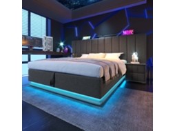 Cama Contentora Estofada Em Linho 180×200cm - Com Led E Carga - Com Estrado - Cinzento