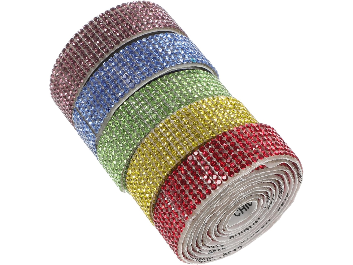 5 Rolos De Fita Adesiva Com Strass Para Artesanato, Durável E Resistente Ao Desgaste, Ideal Para Decorar Roupas, Couro E