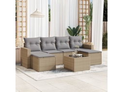 Vidaxl 7 Pcs Conjunto De Sofás P/ Jardim Com Almofadões Vime Pe Bege