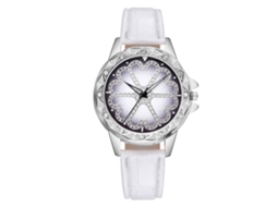 Relógio de Pulso Feminino Vansvar Prata Flor Strass Cinta Pu Quartzo Branco
