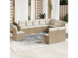 Vidaxl 10 Pcs Conjunto De Sofás P/ Jardim Com Almofadões Vime Pe Bege