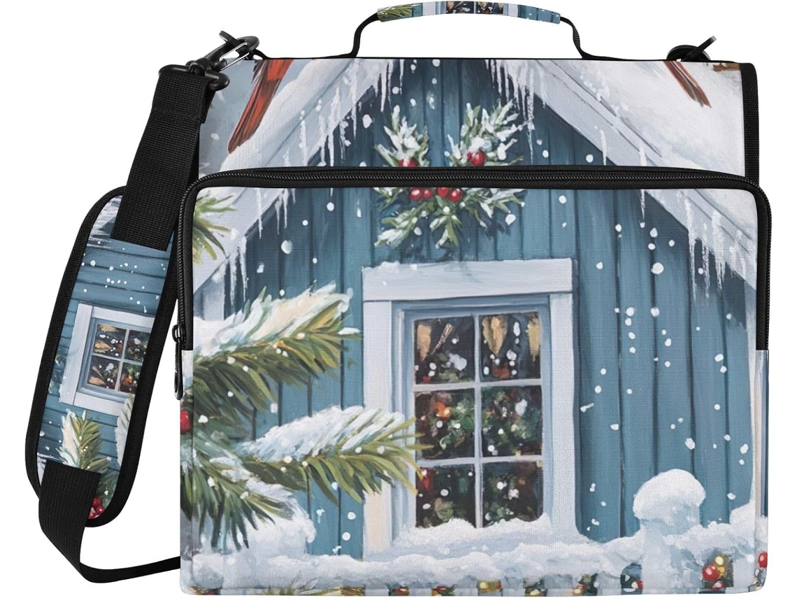 Organizador Laptop Com Estampa De Pássaros Inverno E Neve, 3 Anéis, Ideal Escola E Trabalho, Resistente À Água