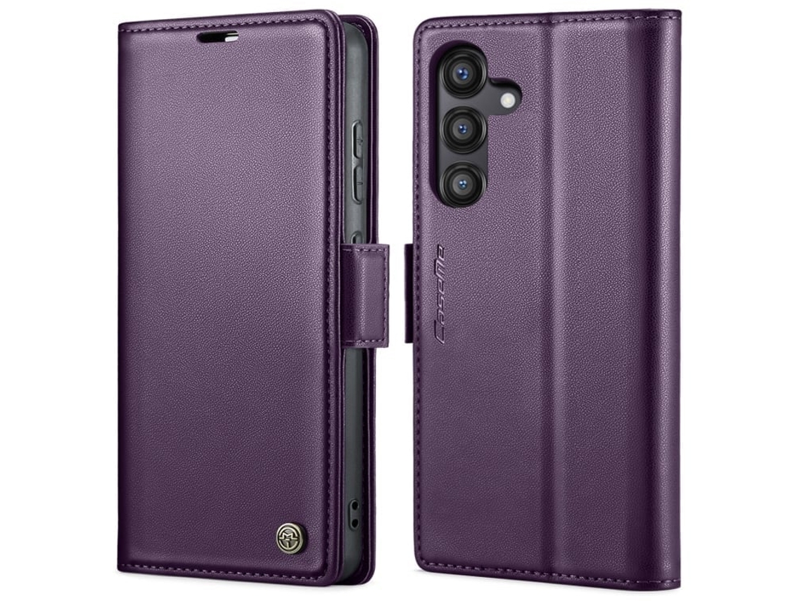 Capa Para Samsung Galaxy S24 Fe 5g De Couro Com Textura De Lichia E Fecho Borboleta Proteção E Rfid Antirroubo Roxa