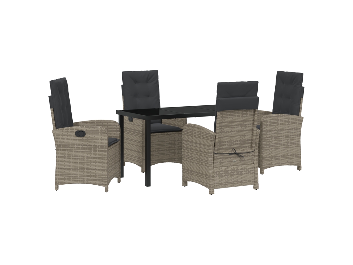 Conjunto 5 Conjunto De Jantar Para Jardim Vidaxl Cinzento Vime Pe (140 X 70 X 73 Cm)