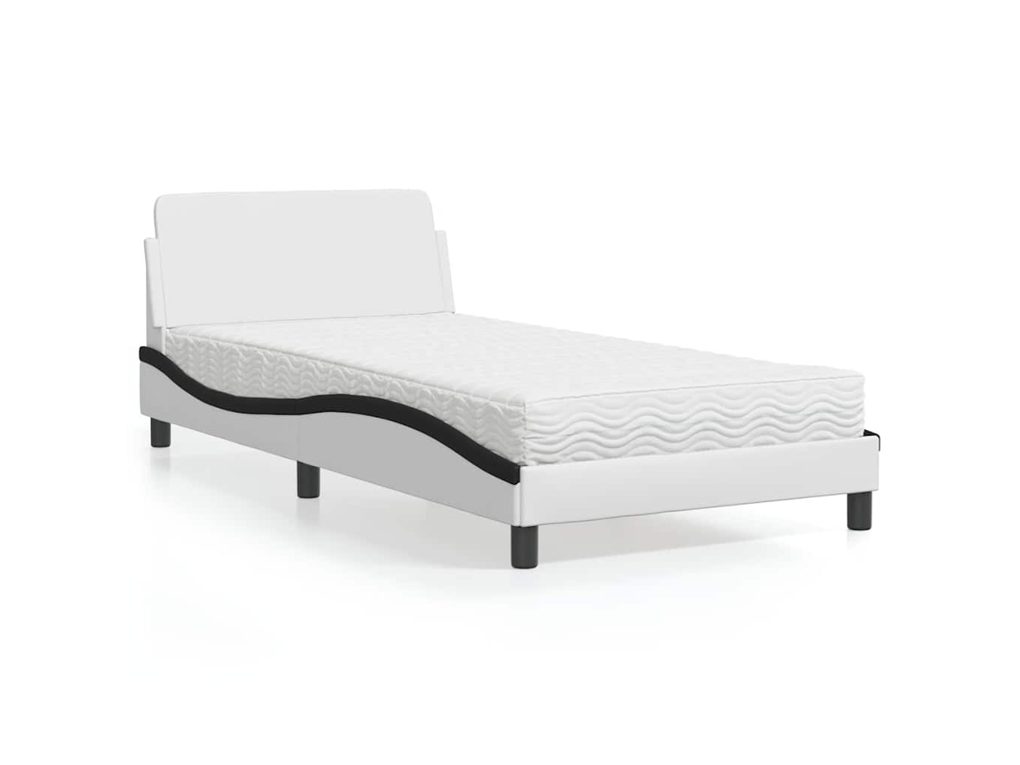Vidaxl Cama Com Colchão Dover 100x200 Cm Couro Artificial Branco E Preto