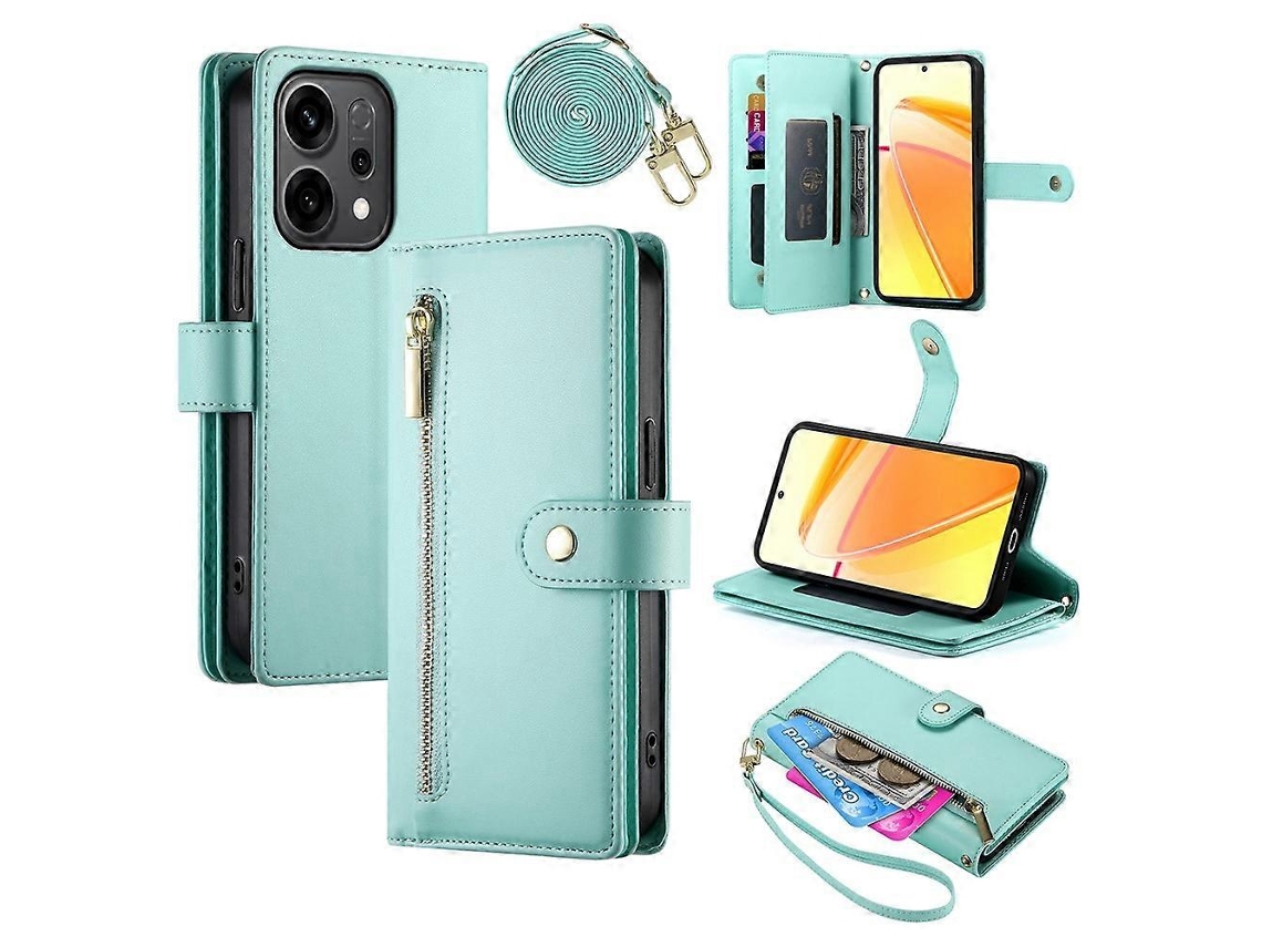 Capa De Couro Com Zíper E Bolso Tipo Carteira, Compatível Com Oppo Reno14 5g (global) E Alças