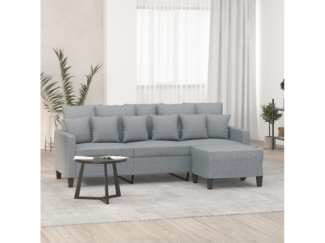 Vidaxl Sofá De 3 Lugares Com Apoio De Pés 180 Cm Tecido Cinzento-claro