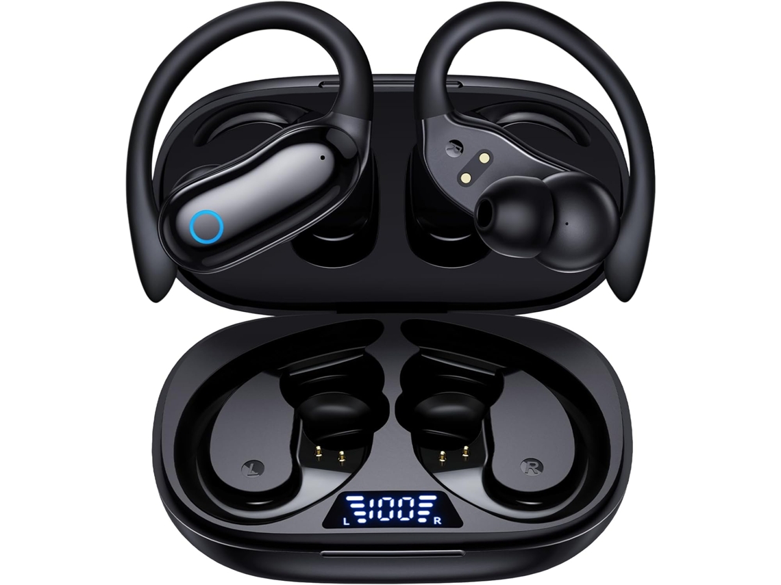 Fone Bluetooth, Longa Bateria, Redução Ruído, Toque, Condução Óssea, Display Digital, Bluetooth 5.3 Preto JIAPEI