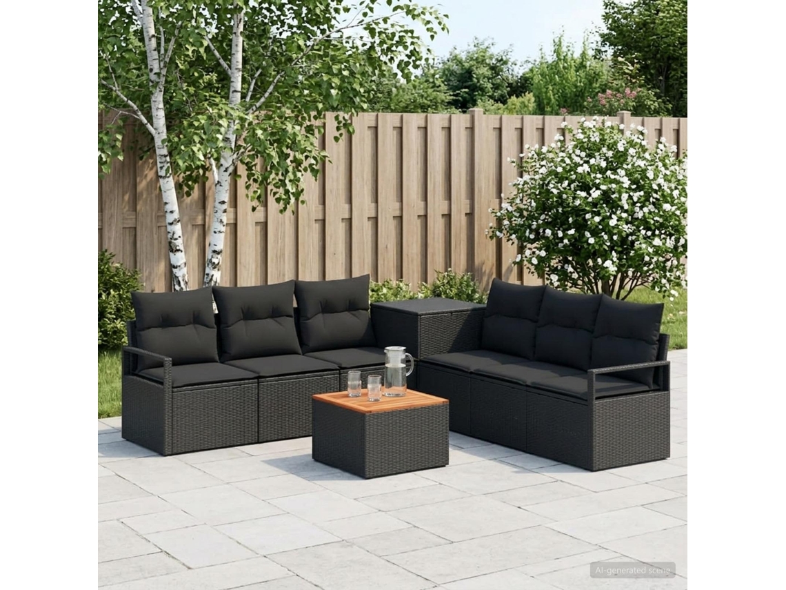 Vidaxl Conjunto De Sofás 8 Unid. Preto Rattan Poliéster E Aço