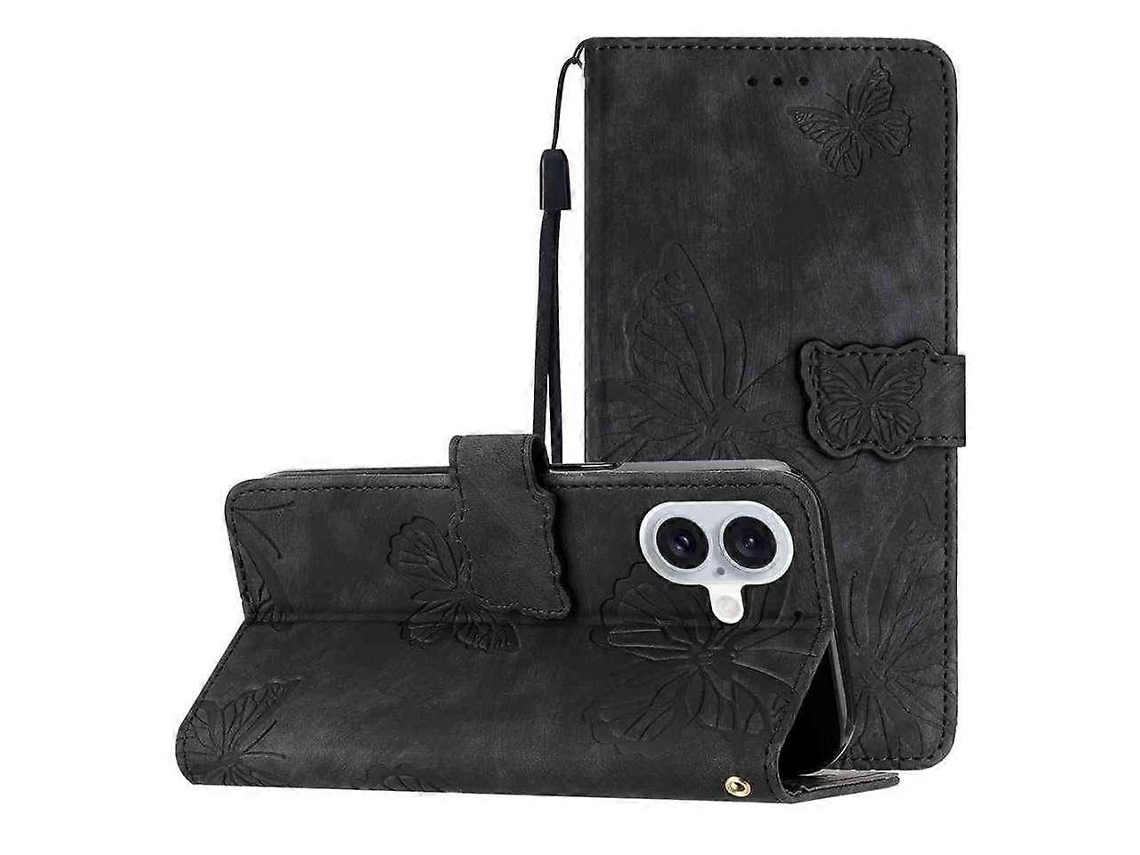 Capa De Celular De Couro Com Borboleta Em Relevo E Toque De Pele