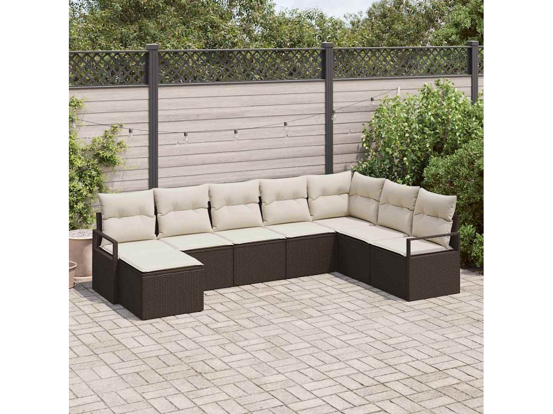 Vidaxl Conjunto De Sofás Com Almofada 8 Pcs Marrom E Creme Vime Pe