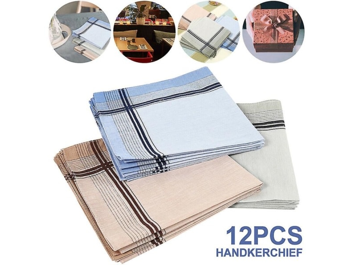 Conjunto de 12 Lenços de Bolso Masculinos, Tecido 100% Algodão BRILVIBERA